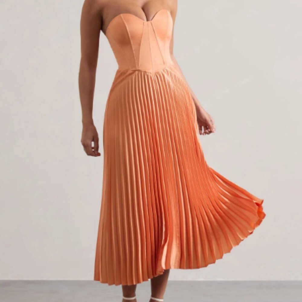 Peach Satin Corset Style Midi Dress